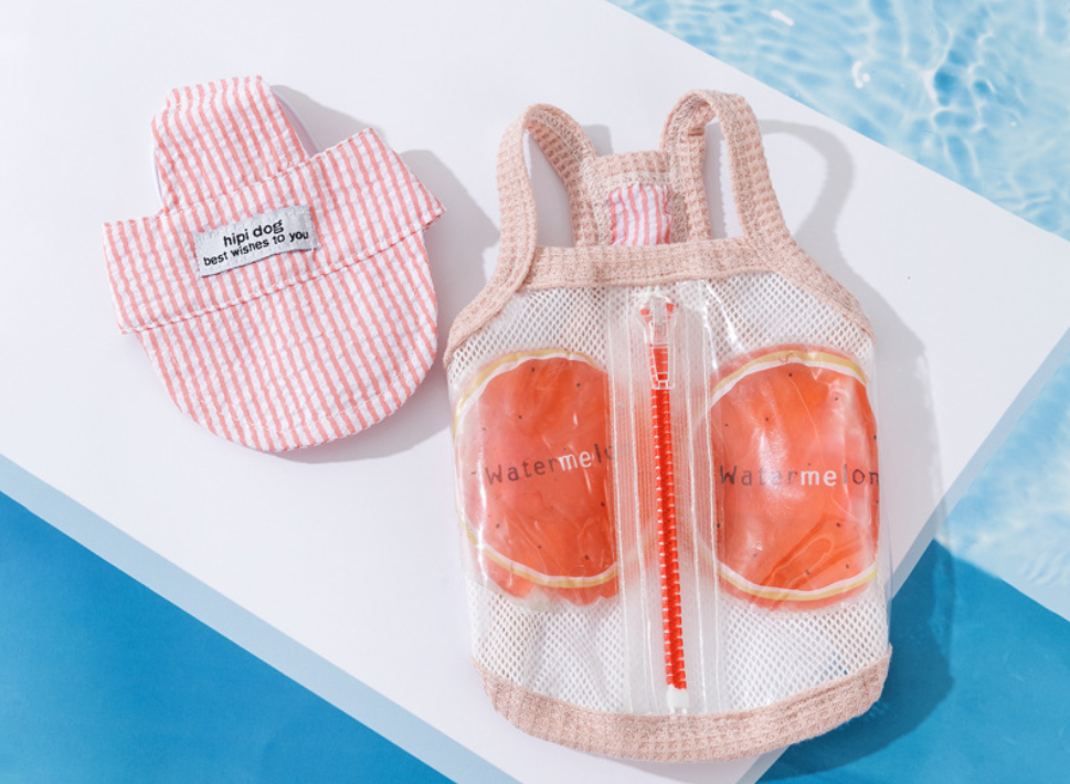 Pet Striped Summer Medical Uniform Recovery Suit with Matching Cap